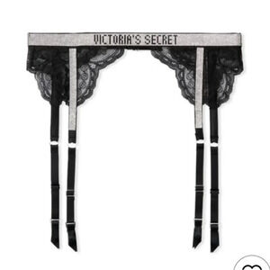Victoria's Secret Shine Strap logo "Victoria Secret" Lace black Garter Belt M/ L